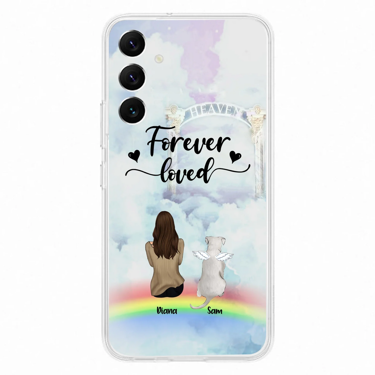 Custom Personalized Memorial Pets Phone Case - Man/Woman With Upto 4 Pets - Memorial Gift For Dog Lovers/Cat Lovers - Forever Loved - For iPhone And Samsung Phone Case - AXSIO5
