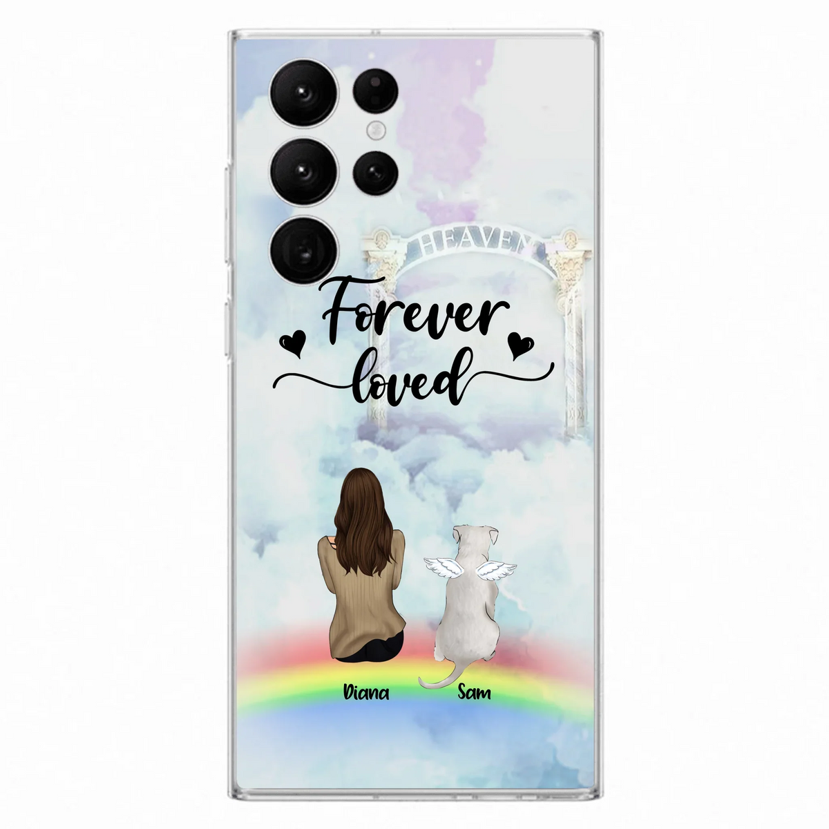 Custom Personalized Memorial Pets Phone Case - Man/Woman With Upto 4 Pets - Memorial Gift For Dog Lovers/Cat Lovers - Forever Loved - For iPhone And Samsung Phone Case - AXSIO5