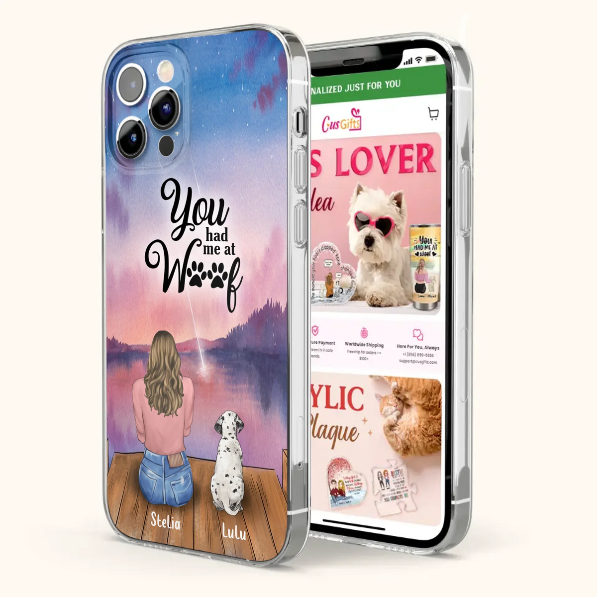 Custom Personalized Dog Mom Phone Case - Gifts For Dog Lovers With Upto 4 Dogs - You Had Me At Woof - Case For iPhone, Samsung