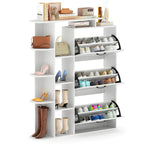 Shoe Cabinet with Open Shelves Modern Shoe Organizer with 3 Flip Drawers