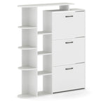 Shoe Cabinet with Open Shelves Modern Shoe Organizer with 3 Flip Drawers