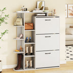Shoe Cabinet with Open Shelves Modern Shoe Organizer with 3 Flip Drawers