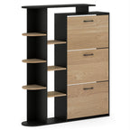 Shoe Cabinet with Open Shelves Modern Shoe Organizer with 3 Flip Drawers