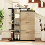 Shoe Cabinet with Open Shelves Modern Shoe Organizer with 3 Flip Drawers