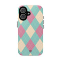 BLUE PINK BEIGE ARGYLE | Tough Phone Case