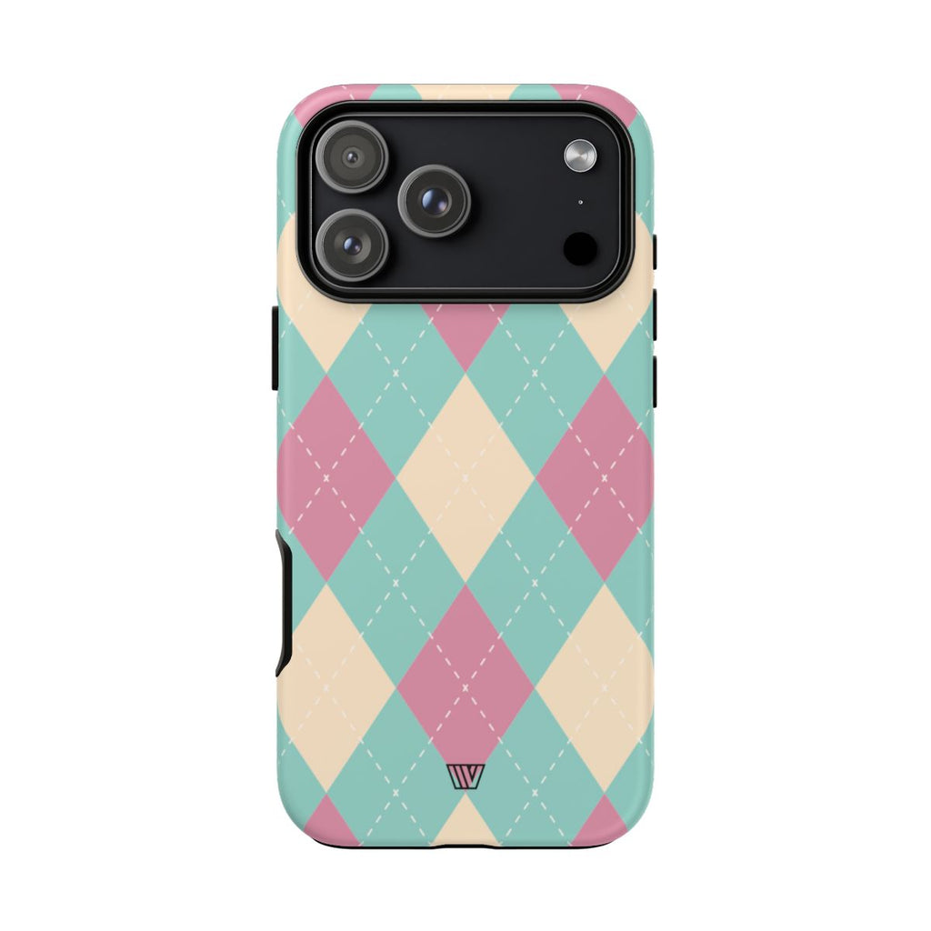 BLUE PINK BEIGE ARGYLE | Tough Phone Case