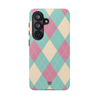 BLUE PINK BEIGE ARGYLE | Tough Phone Case