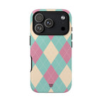BLUE PINK BEIGE ARGYLE | Tough Phone Case